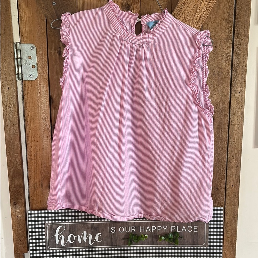 Pink Striped Sleeveless Blouse